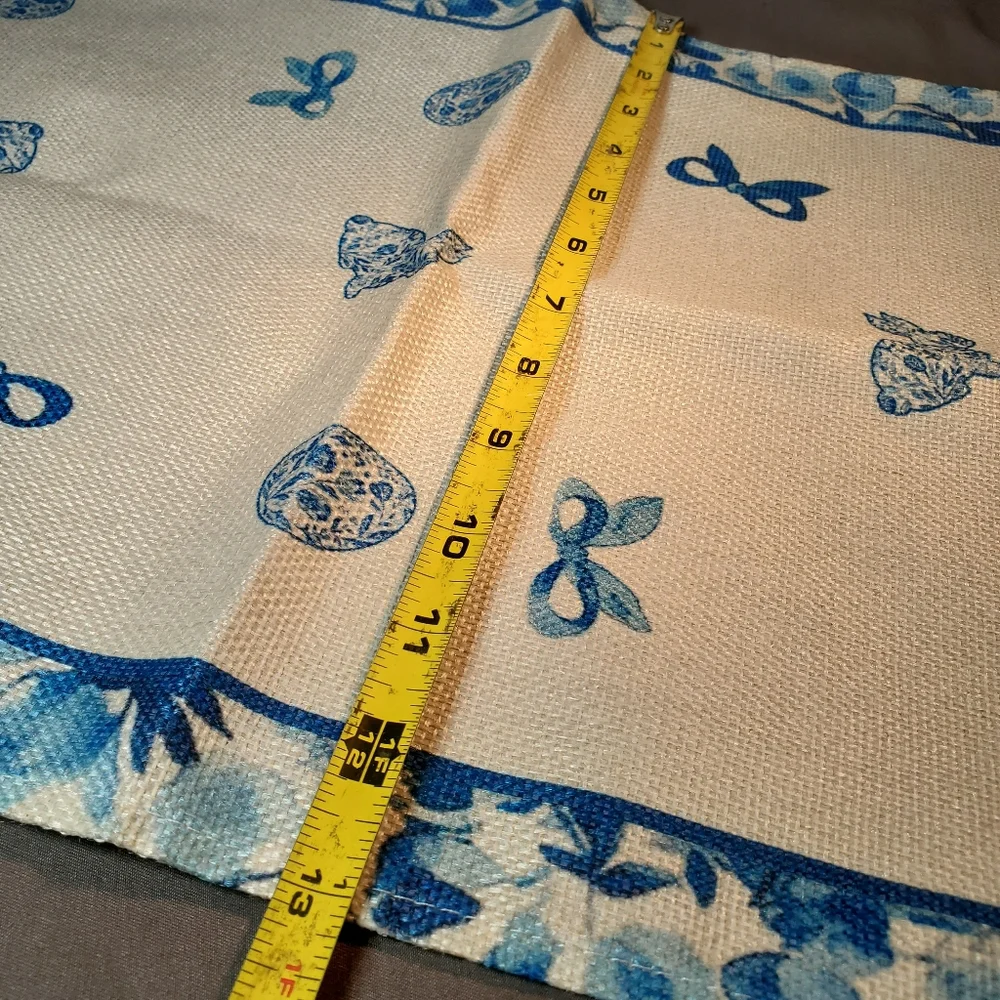 Blue porcelain bunny, happy Easter table runner 13x60 inch - Picture 9 of 10